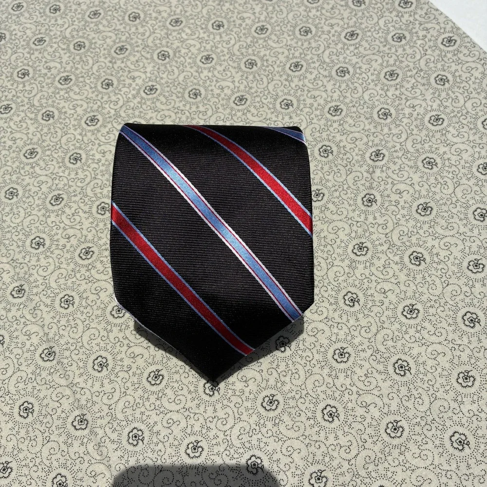 Brooks Brothers 346 Mens Silk Tie Black Red Blue Striped Repp Necktie USA Made